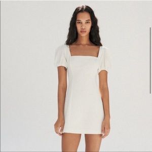 Zara white linen mini dress with puff sleeves